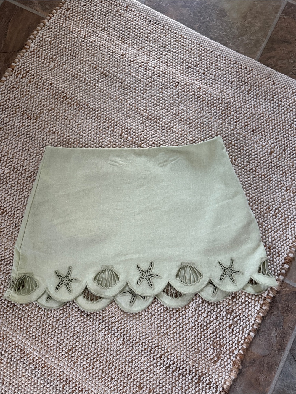 Le Lis Sage Green Scalloped Mini Skirt with Sea Embroidery